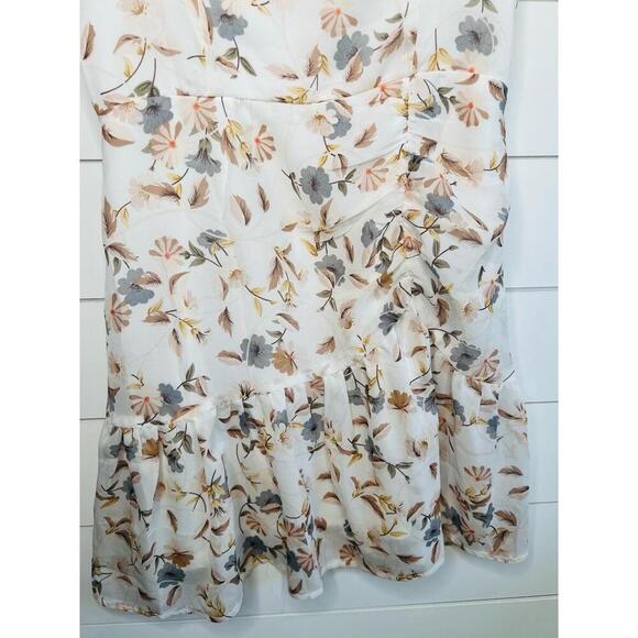 Polly Ivory Floral Print Tie Shoulder Ruffled Hem Sleeveless Mini Dress Size US6 - Picture 11 of 12